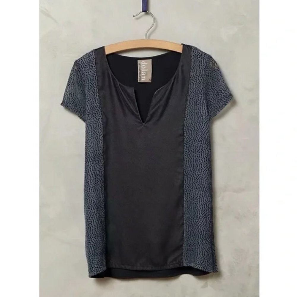 Anthropologie Navy and Gray Short Sleeve Top